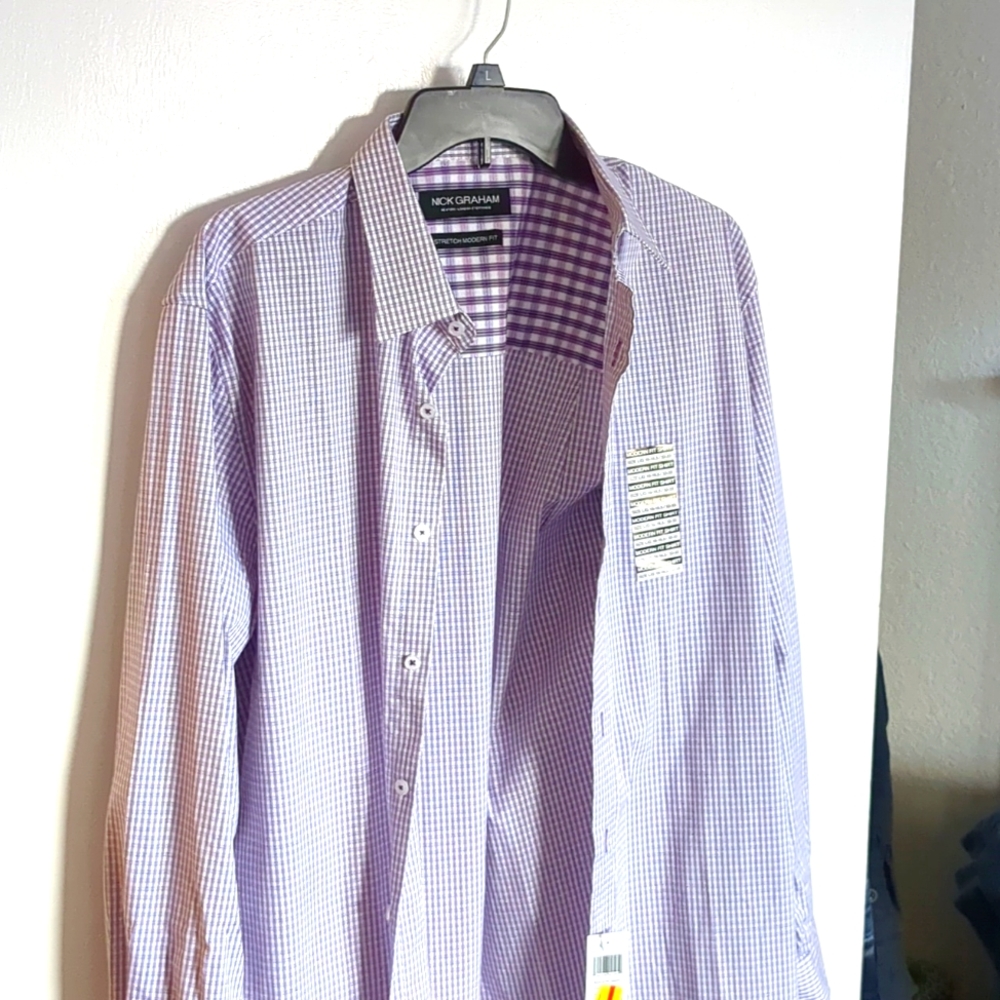 Nick Graham purple plaid long sleeve shirt
